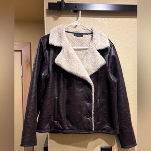 Ralph Lauren Faux Suede Shearling Crop Aviator Jacket M Oversized Crop Heritage